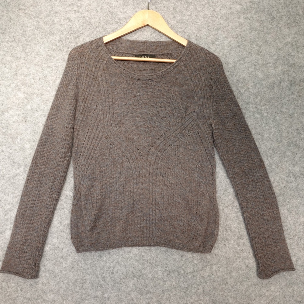 Cotelac Sweater Womens 1 SMALL Blue Brown  Alpaca Marled Knit Pointelle Peruvian
